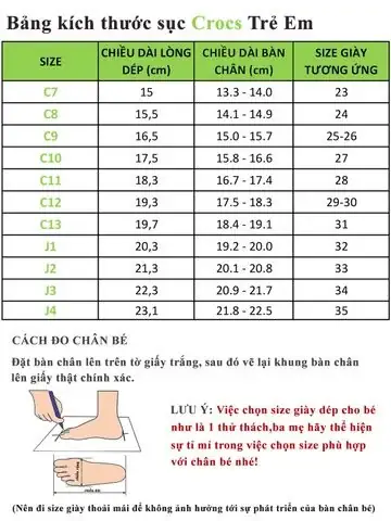 Bảng Size Dép Crocs Cho Bé: Hướng Dẫn Đo Và Chọn Size Chuẩn Xác